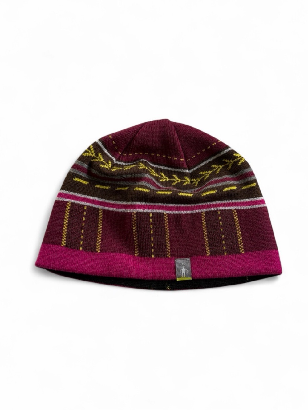 Smartwool Beanie Hat Womens OS Red Purple Merino Wool Knit Geometric Ski Winter